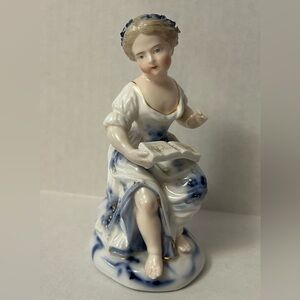 Antique 19C. Meissen Porcelain Hand-painted Seated Woman Reading Book, 221